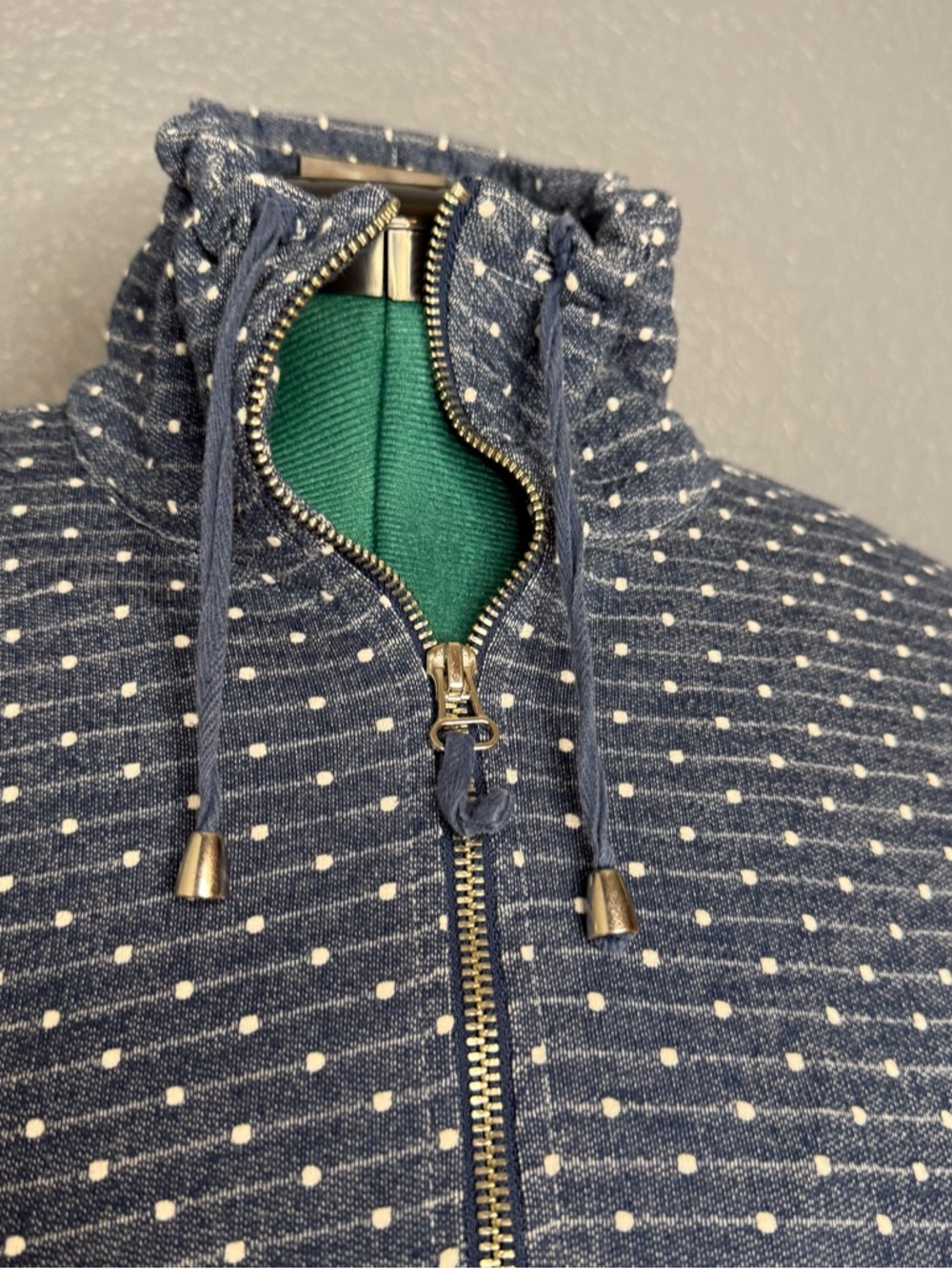 Chico’s Zip Up Jacket Women’s M Blue Polka Dot Lightweight Casual Layer - Picture 2 of 11